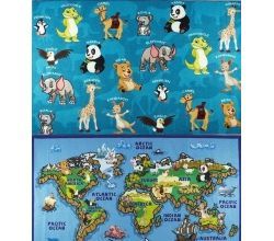 ANIMALS WORLD MAP 200x290 MAVİ BUKLE